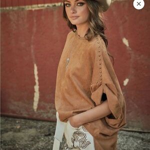 Women's Tan Top with Studded Details